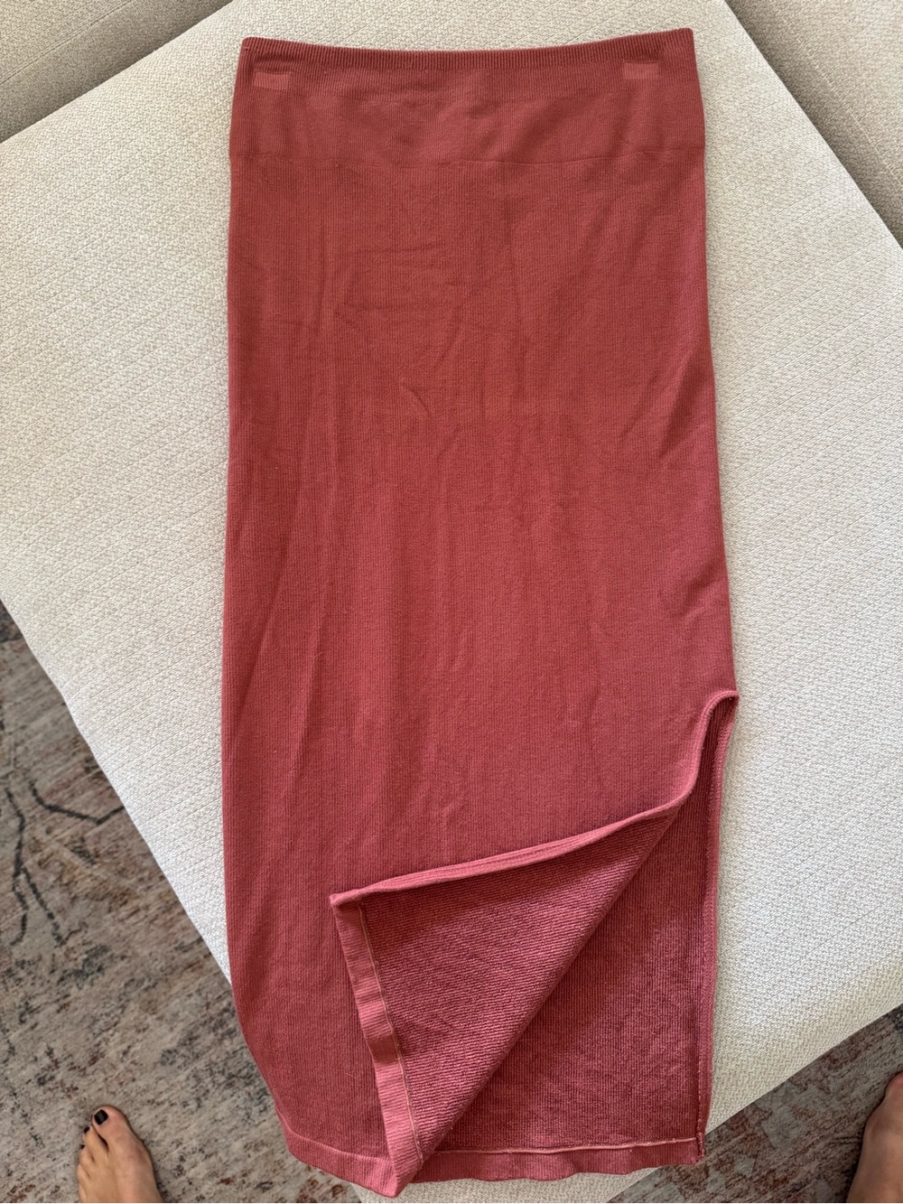 Fabletics Rust-Brown High Waist Ribbed Seamless Pencil Skirt with Side Slit - Picture 4 of 5